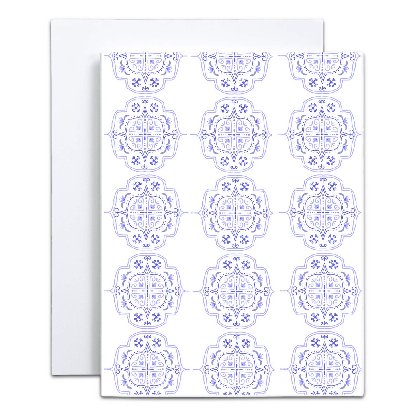 Elegant Blue Tile Pattern Greeting Card - Blank Inside
