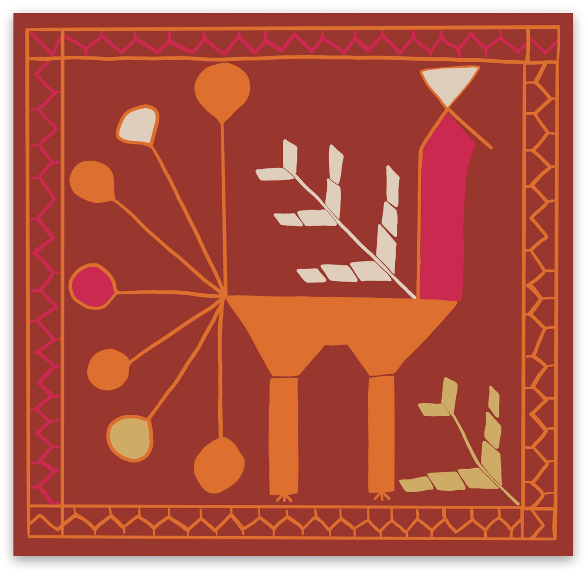 Punjabi Phulkari-inspired waterproof vinyl sticker with colourful floral folk-art design in terracotta, orange, pink, cream and mustard