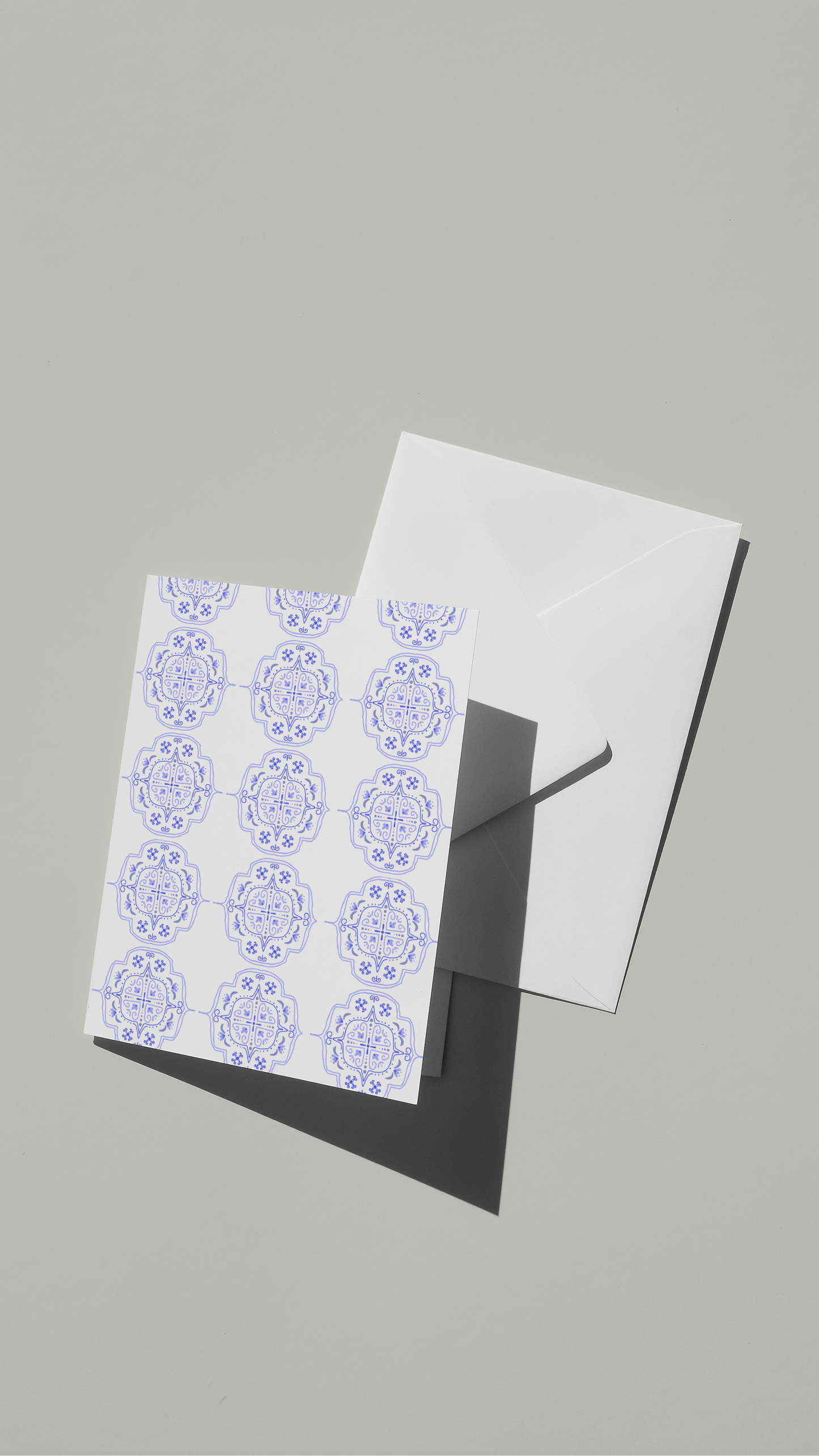 Elegant Blue Tile Pattern Greeting Card - Blank Inside