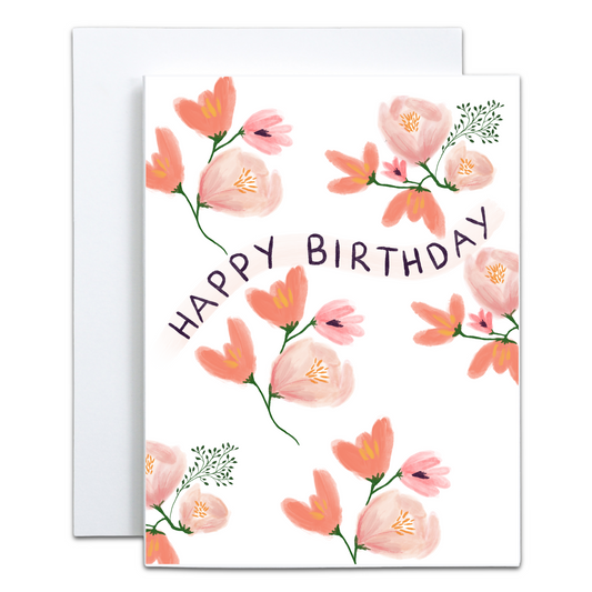 Pink Florals Happy Birthday Card - Blank Inside