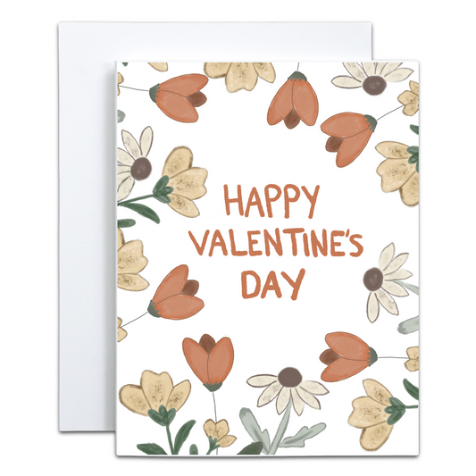 Happy Valentine's Day Floral Greeting Card - Blank Inside