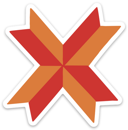 Phulkari-inspired weatherproof vinyl sticker featuring a bold orange and red geometric floral design