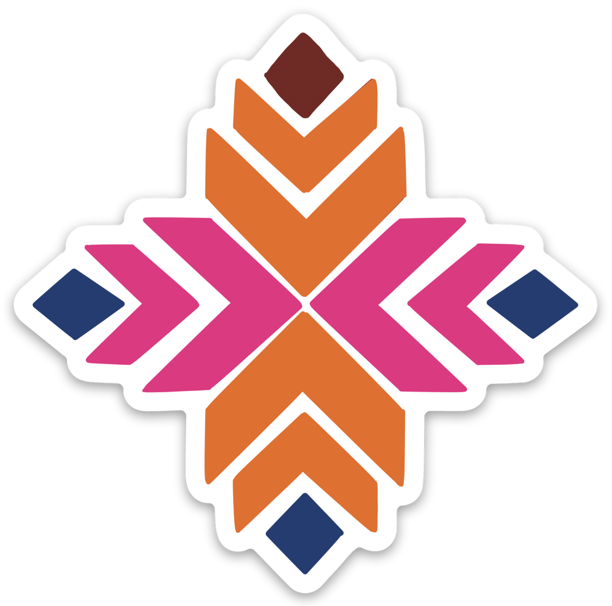 Phulkari-inspired weatherproof vinyl sticker featuring a colourful geometric floral design in pink, orange and blue