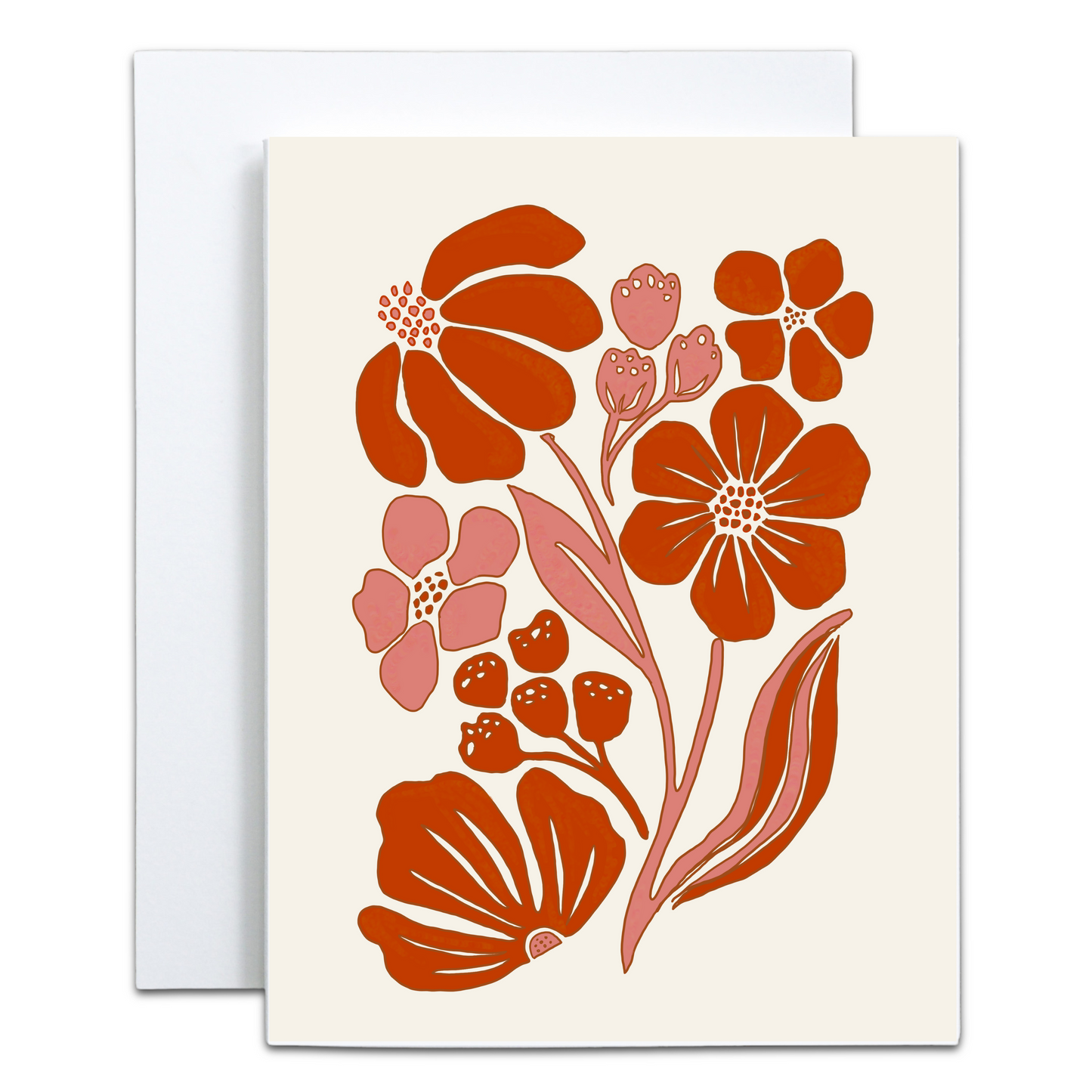 Retro Orange Flowers Greeting Card - Blank Inside