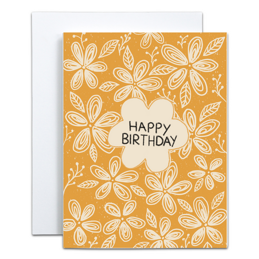 Yellow Flowers Happy Birthday Card - Blank Inside
