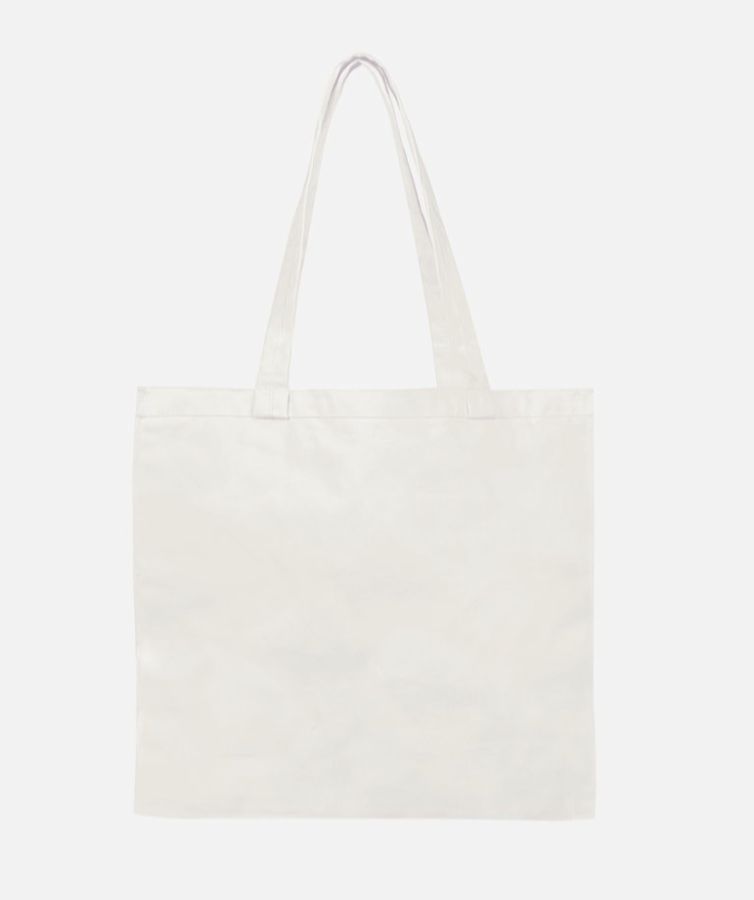 Back of Marigold floral cotton canvas tote bag f- blank, white. 