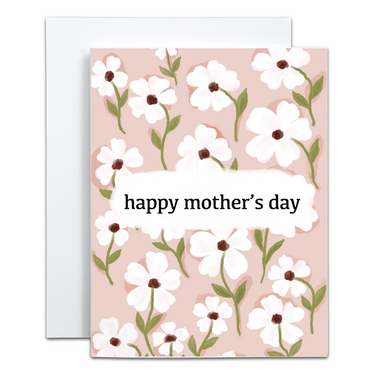 Happy Mother's Day Pink White Flowers - Blank Inside