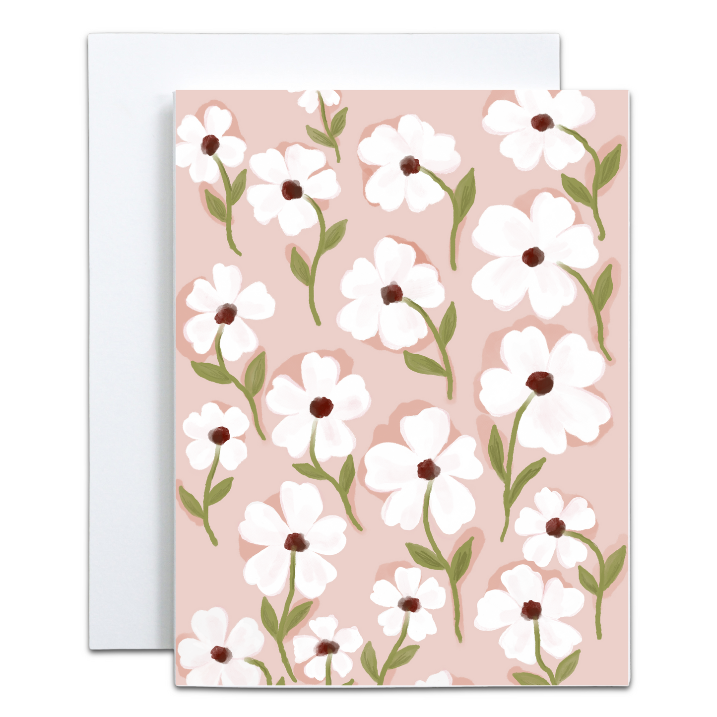 White Flowers on Pink Greeting Card - Blank Inside